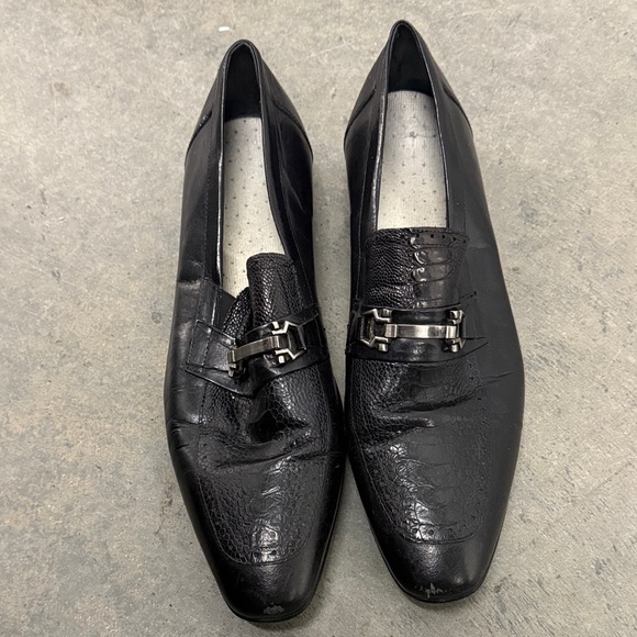 Men's Black Ostrich Leather Loafers